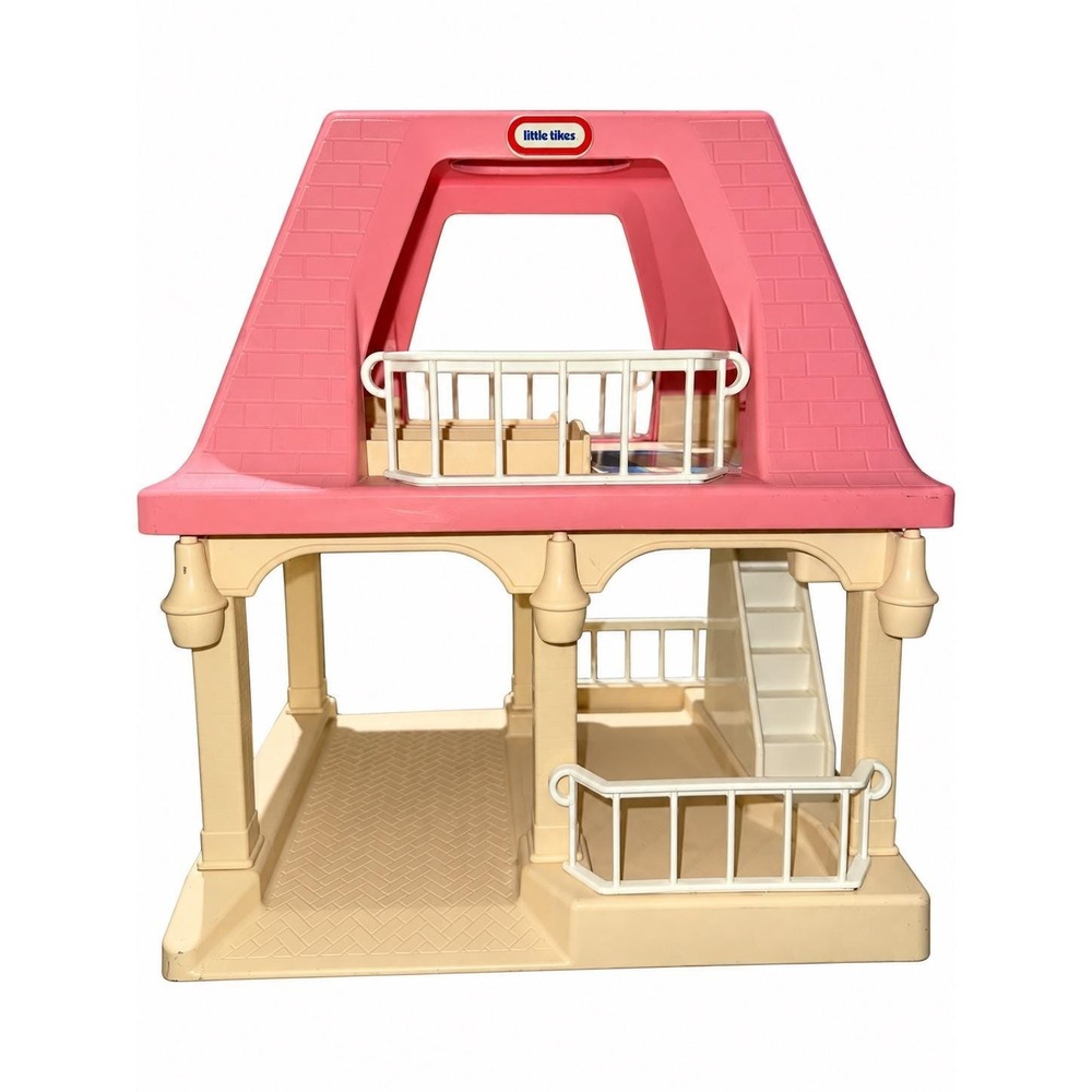 Vintage 1990s Little Tikes Grandma's House Dollhouse Pink Roof 2 Story Playset